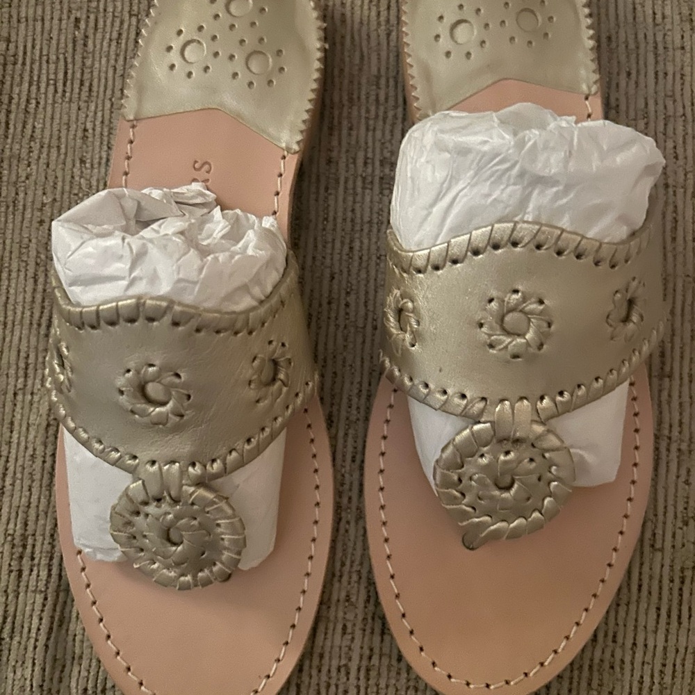 Jack Rogers Jacks Flat 9.5 platinum sandals — in box—see pics and description
